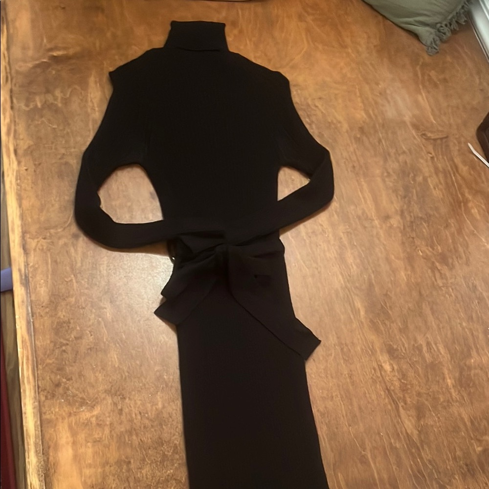 Mango Black Bodycon Dress with Long Dolman Sleeves and Turtleneck